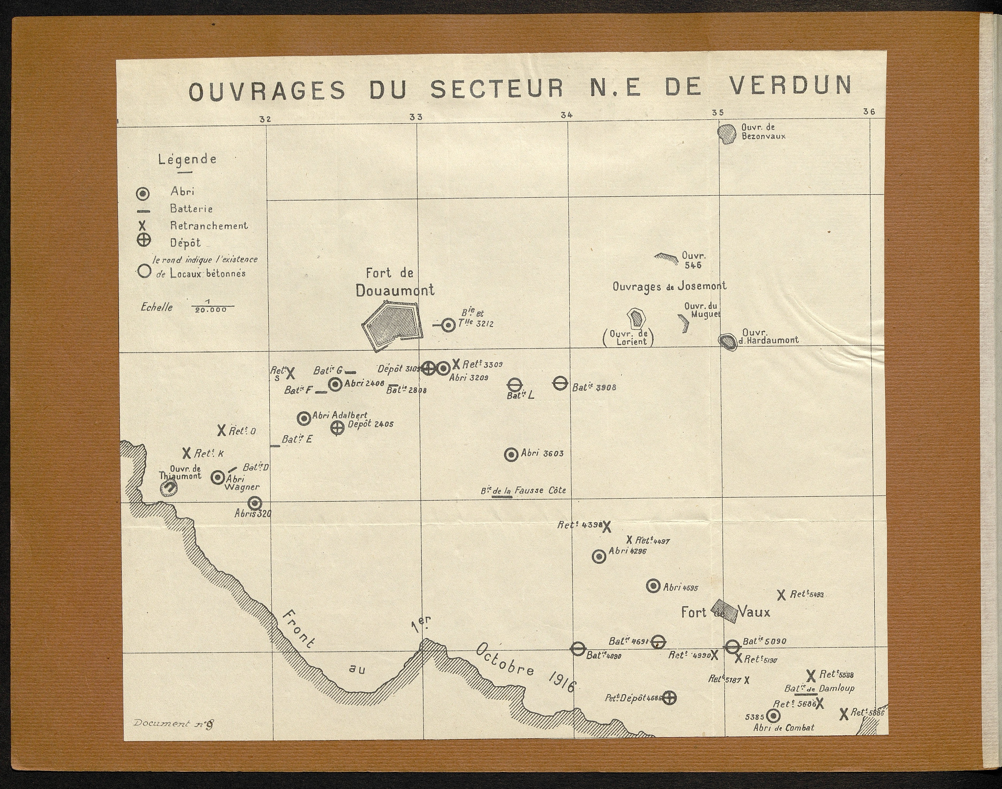 Carte — Ouvrages du secteur N.E de Verdun, front au 1er octobre 1916