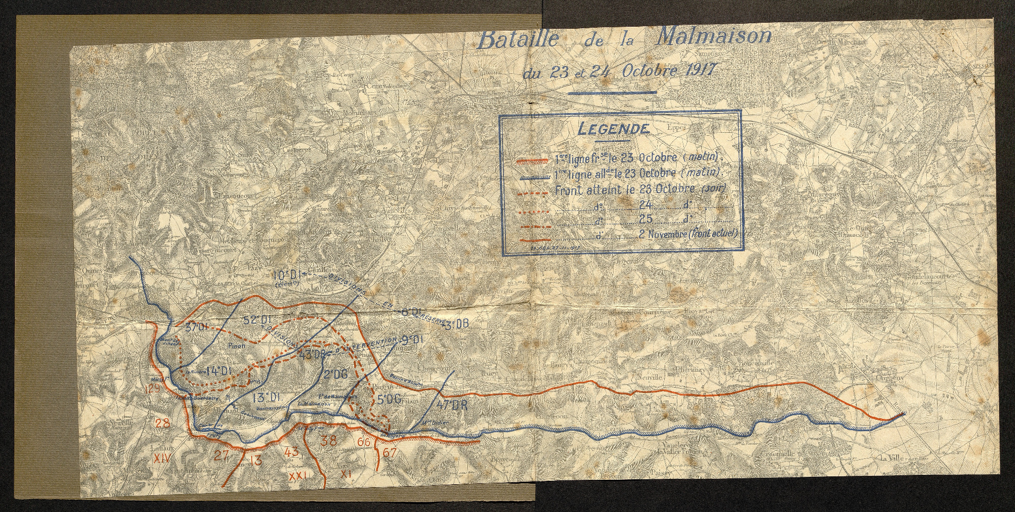 Carte — bataille de la Malmaison, fronts successifs
